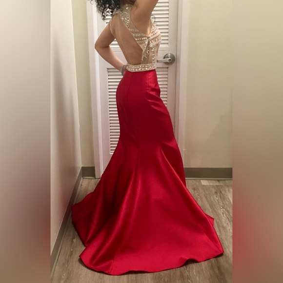 Red Trumpet Prom Dress with Jewel Embroidered Top - Picture 2 of 2